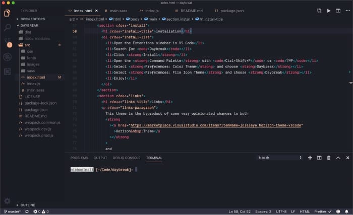 Daybreak - A VS Code theme for those who work through the night.