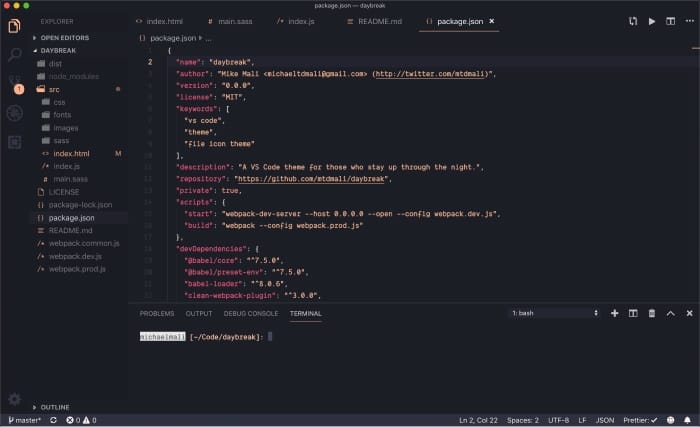 Daybreak - A VS Code theme for those who work through the night.