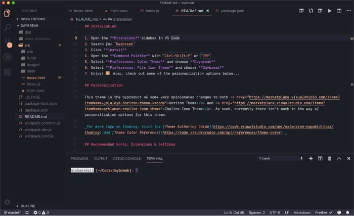 Daybreak - A VS Code theme for those who work through the night.
