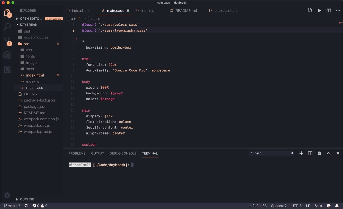 Daybreak - A VS Code theme for those who work through the night.
